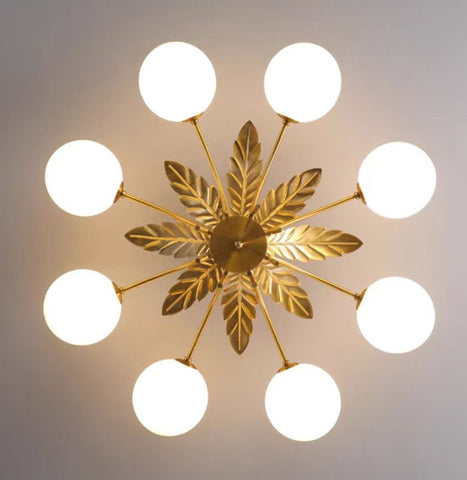 Modern Sputnik White Glass Sphere Golden Feather Chandelier for Living Room/Bedroom/Entryance