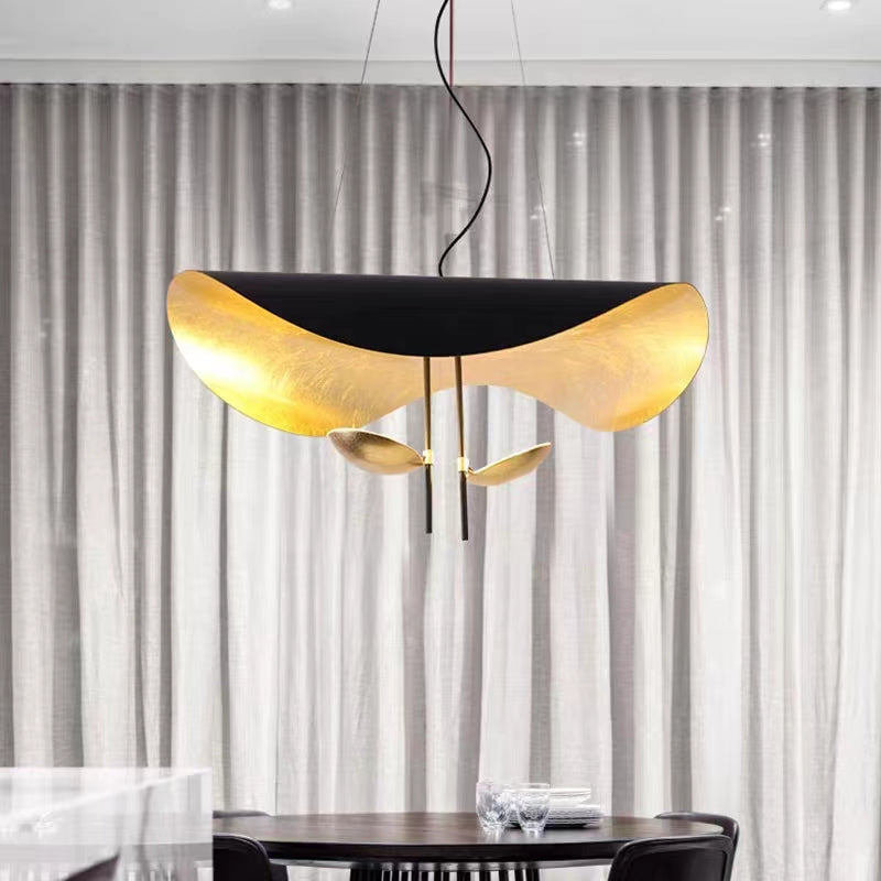 Deigner Model Modern Art Hat Shape Gold Leaf Pendant Chandelier for Living/Dining Room