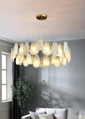 Post-modern Creative Art Cloud Glass Shell Suspension Chandelier Suit for Living & Dining Room, art design, ins celebrity, round