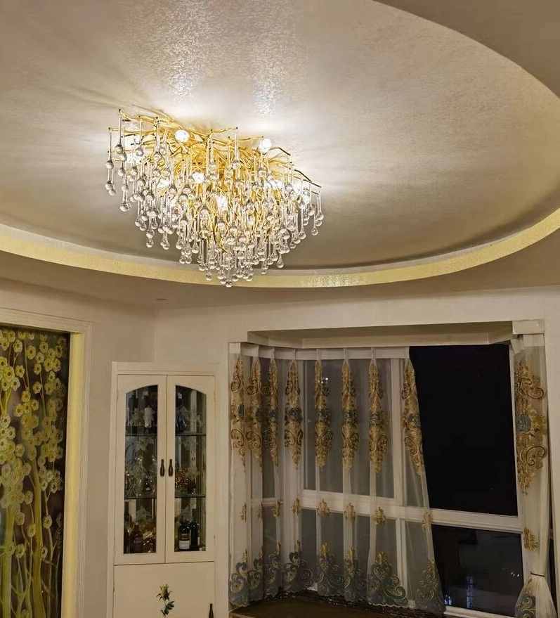 Stunning Tree Branch Crystal Chandelier With Clear Teardrop-shaped Glass Living/Dining Room Ceiling Lamp/Light