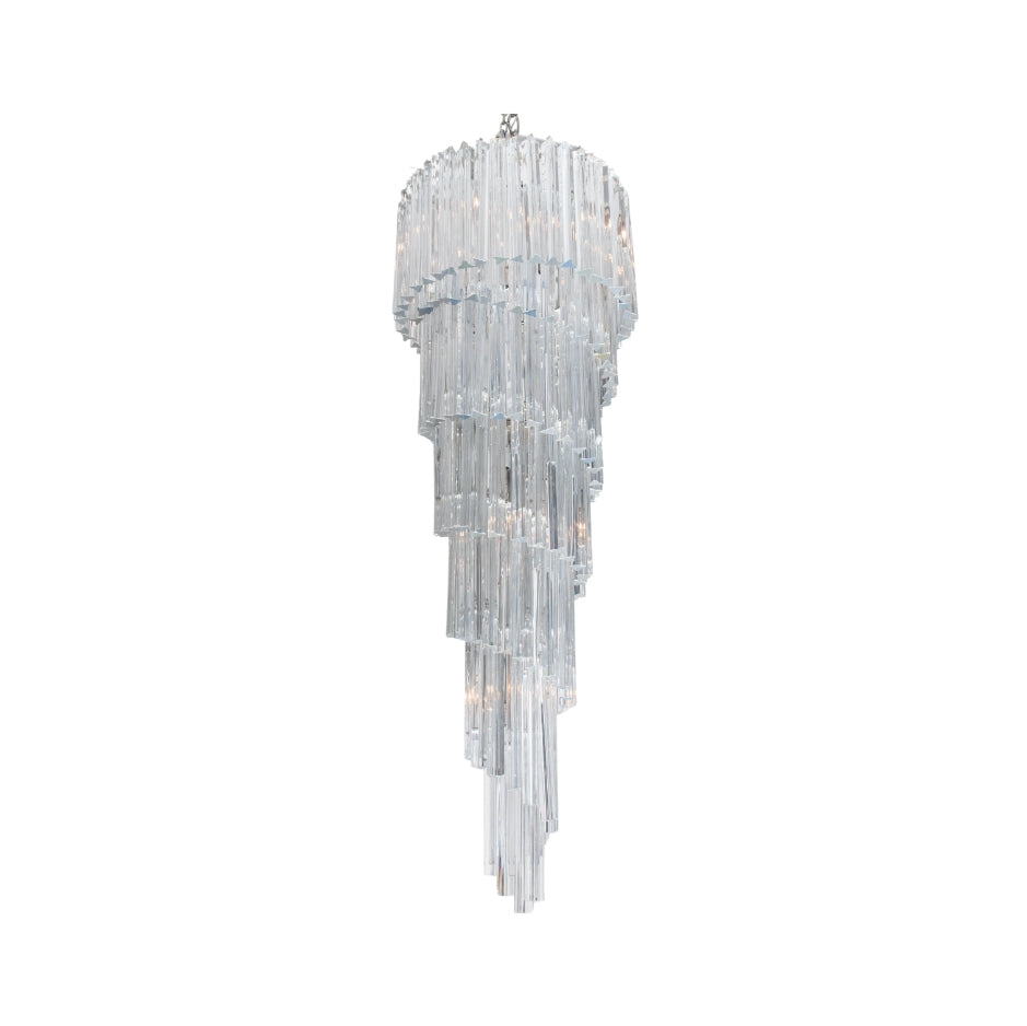 Mid-Century Modern Pink/Transparent Glass Cascading Spiral Chandelier