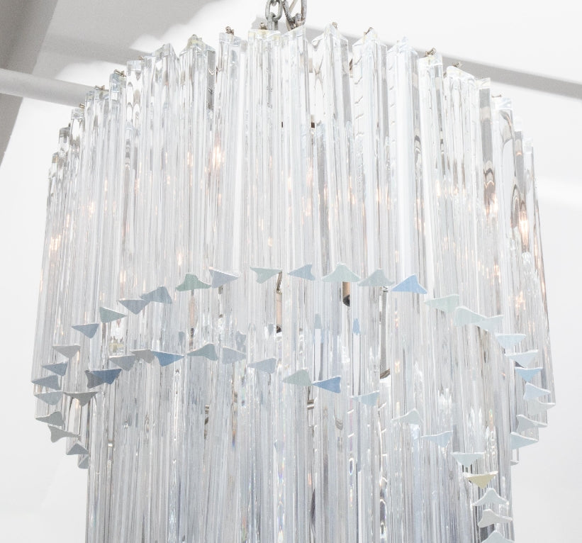 Mid-Century Modern Pink/Transparent Glass Cascading Spiral Chandelier