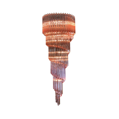 Mid-Century Modern Pink/Transparent Glass Cascading Spiral Chandelier