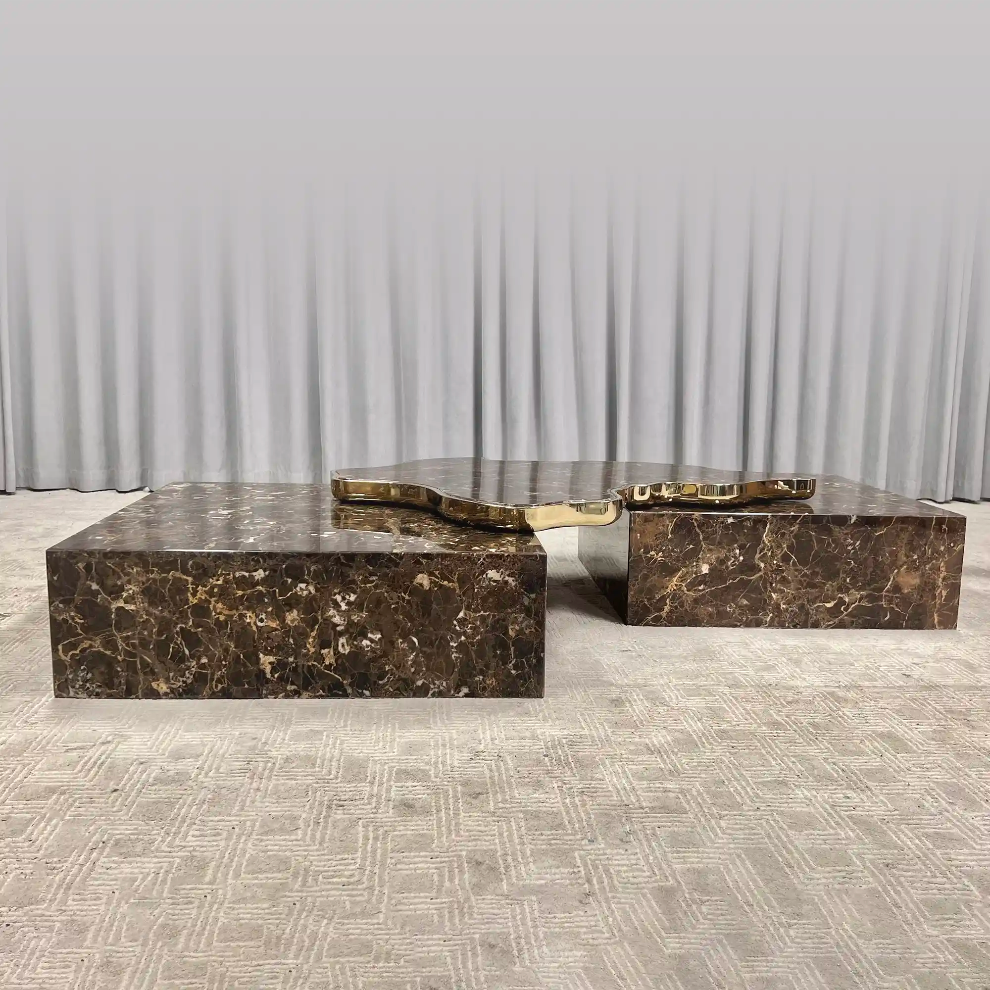 Luxury Sculptural Coffee Table Black & White High-Gloss Marble Finish
