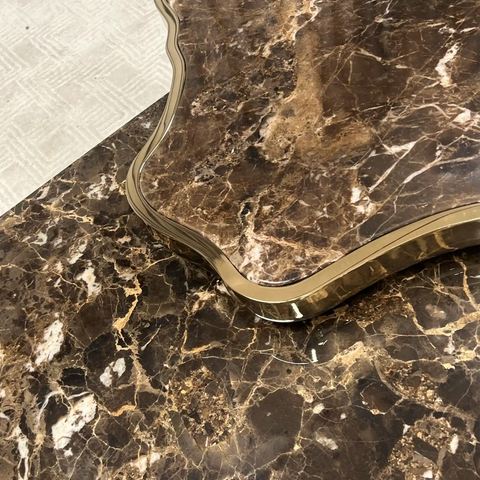 Luxury Sculptural Coffee Table Black & White High-Gloss Marble Finish