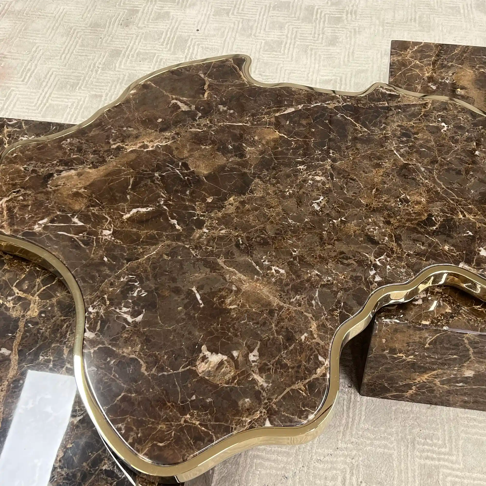 Luxury Sculptural Coffee Table Black & White High-Gloss Marble Finish