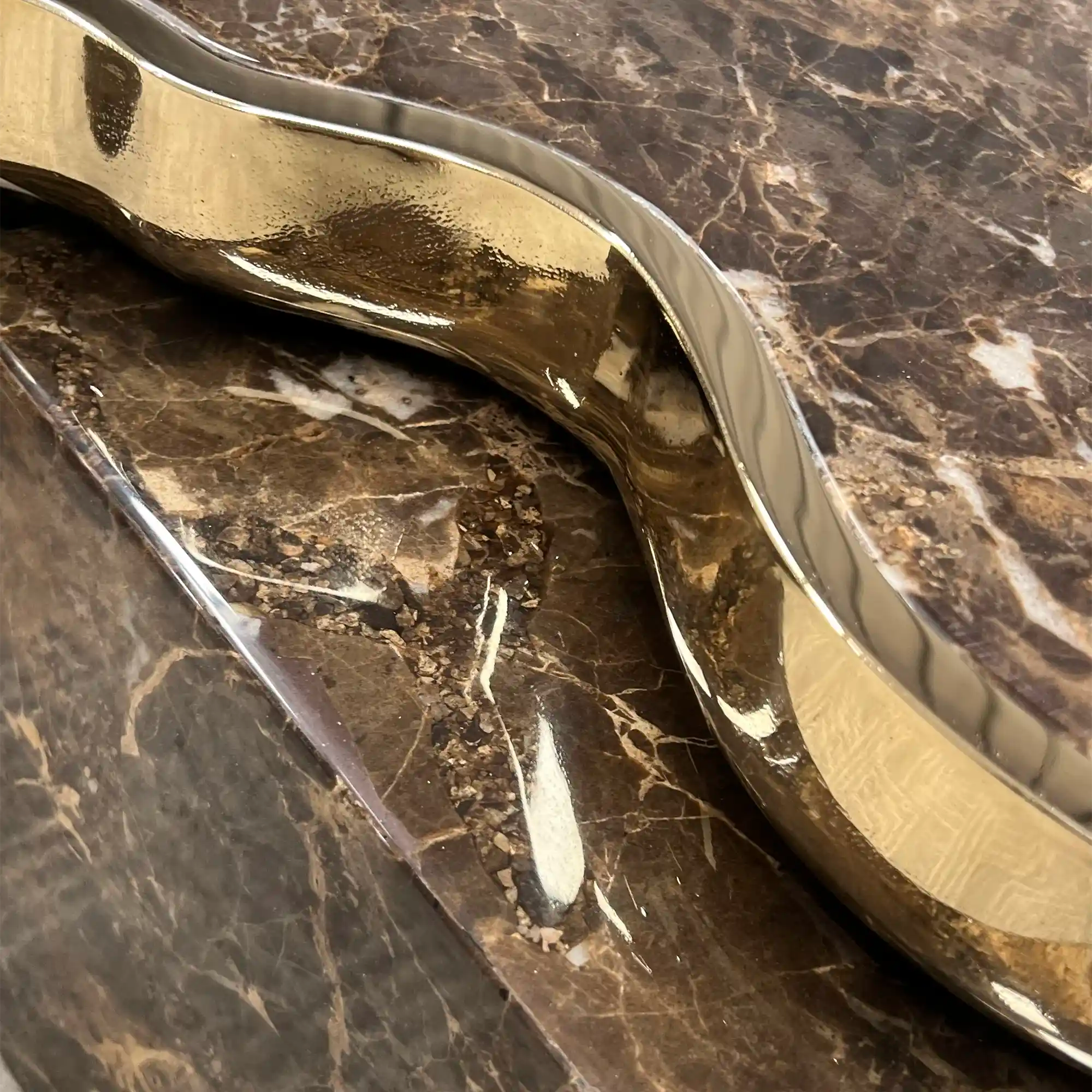 Luxury Sculptural Coffee Table Black & White High-Gloss Marble Finish