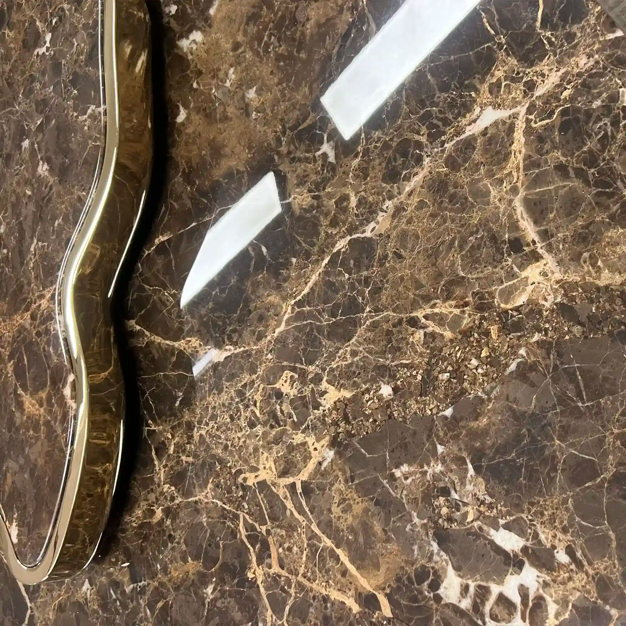 Luxury Sculptural Coffee Table Black & White High-Gloss Marble Finish