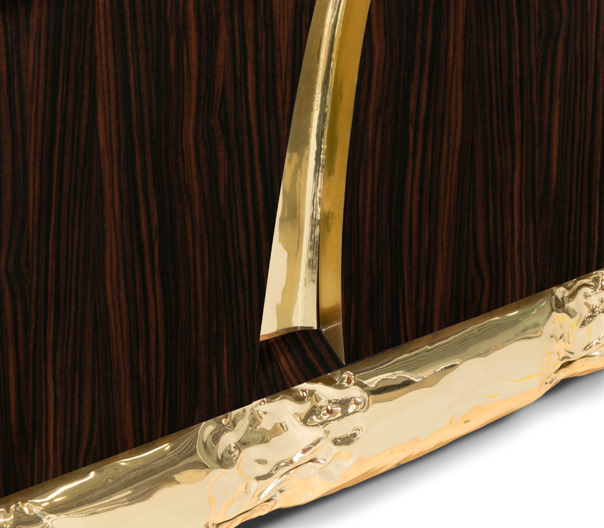 Walnut Brass Hidden Storage Display Cabinet Brass Accents