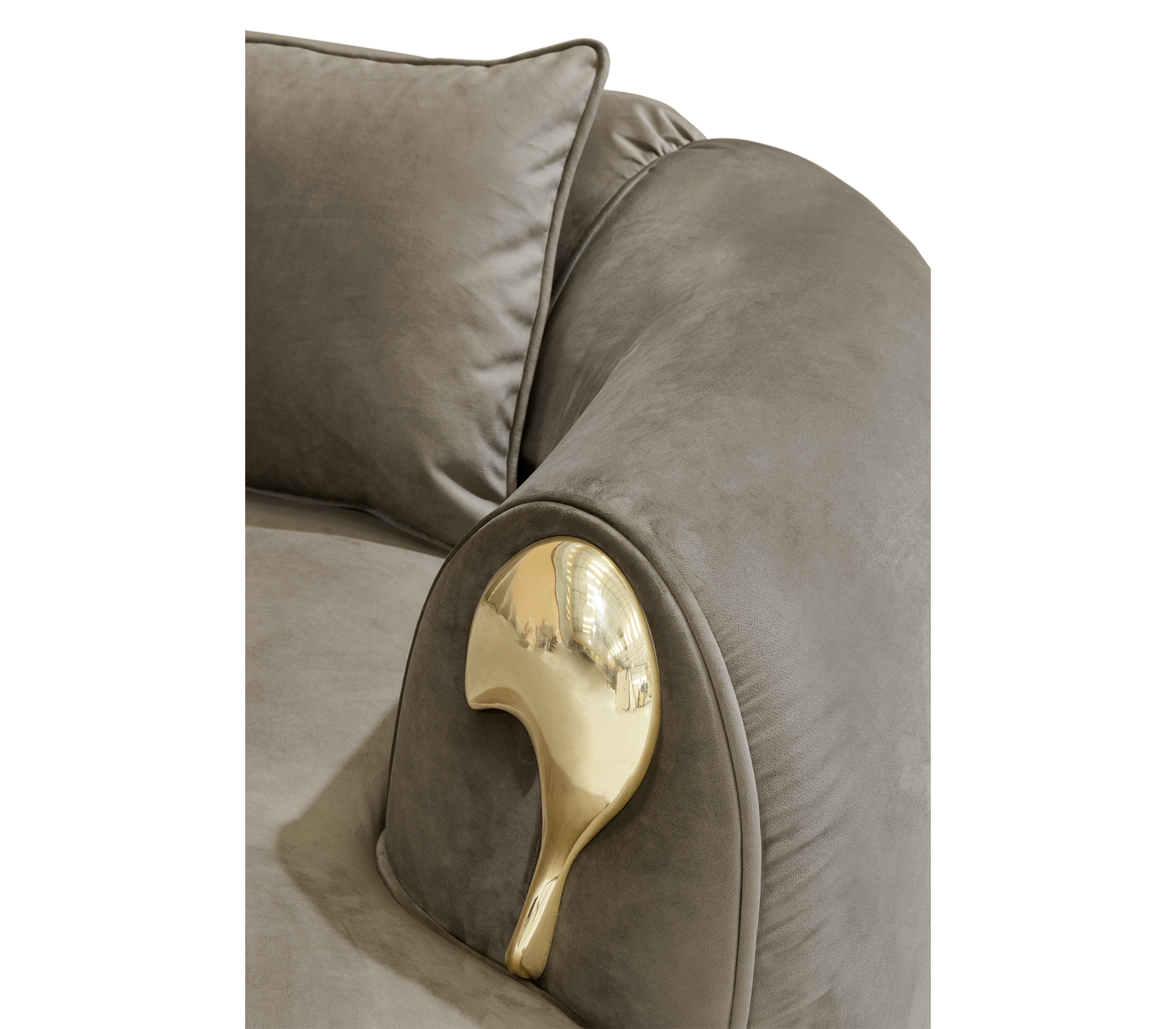 Brass Wood Sculptural Form Sofa Living Room