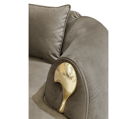 Brass Wood Sculptural Form Sofa Living Room