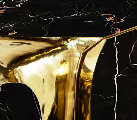 Black Gold Sideboard Cabinet with Sculptural Cracked Design