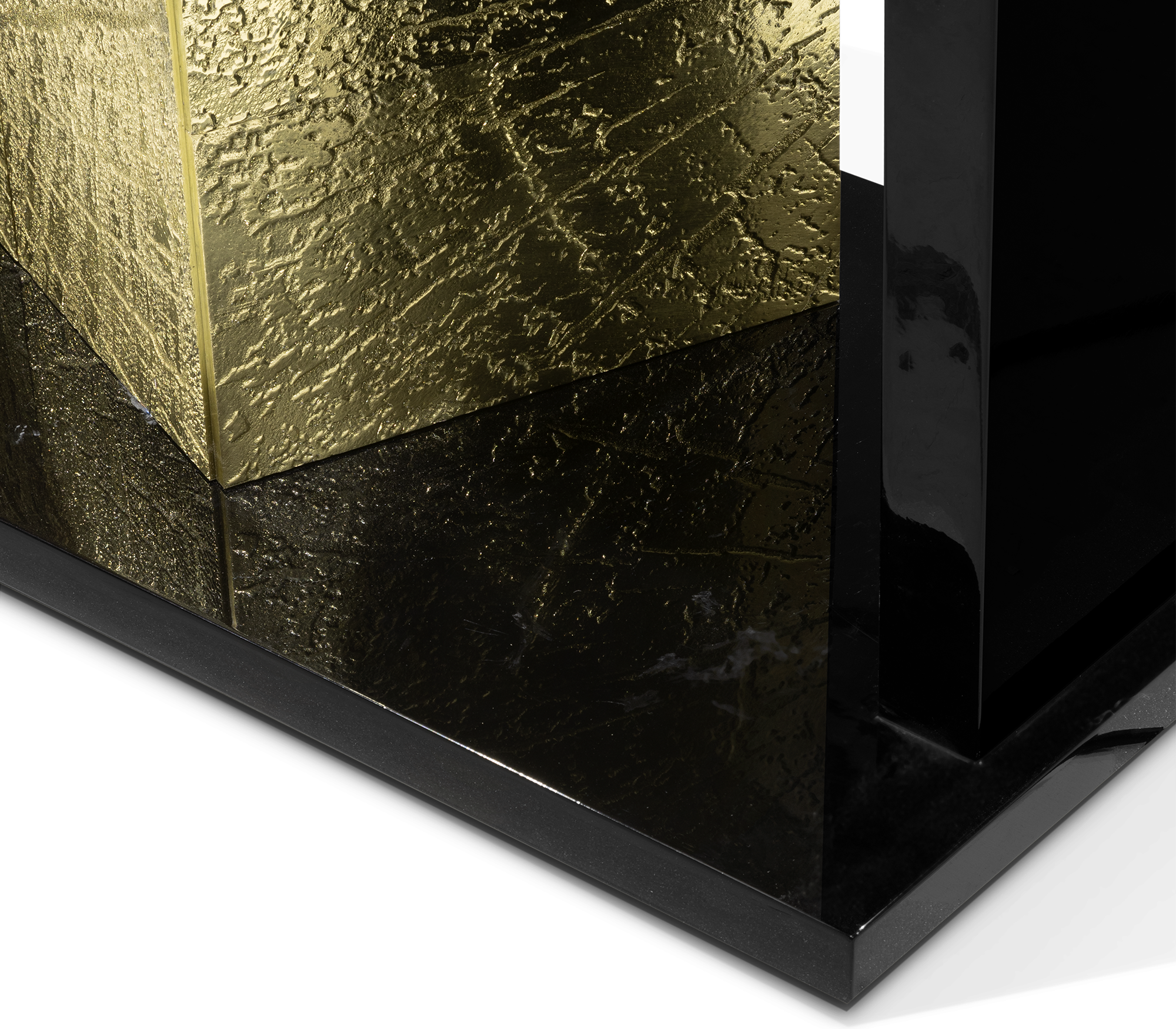 Double-Sided Bookcase with LED Lighting, Marble Shelves and