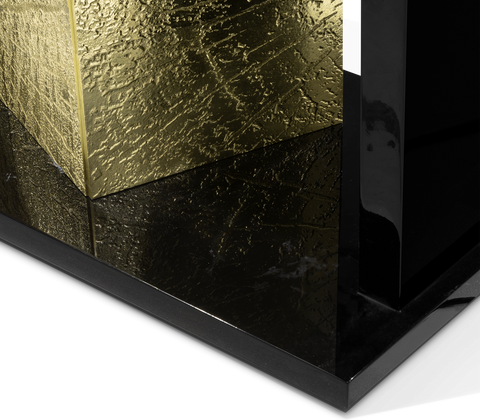 Double-Sided Bookcase with LED Lighting, Marble Shelves and