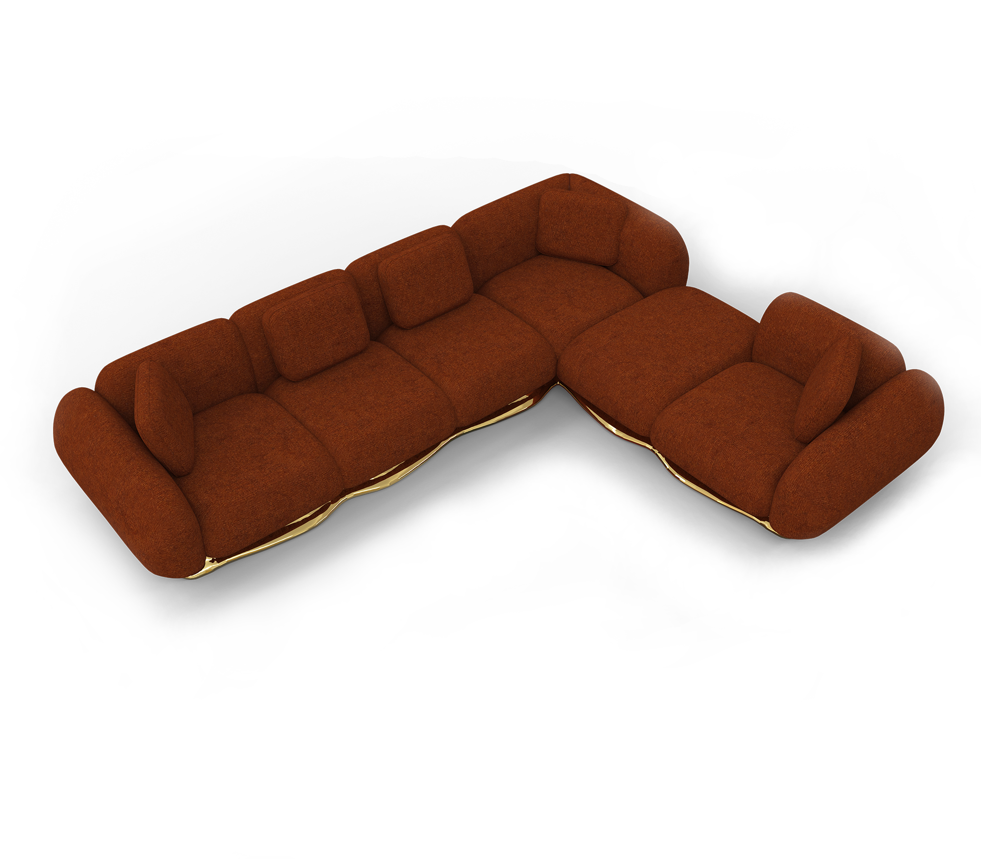 Brass Wood Sculptural Form Sofa