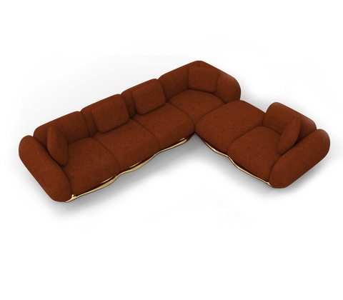 Brass Wood Sculptural Form Sofa