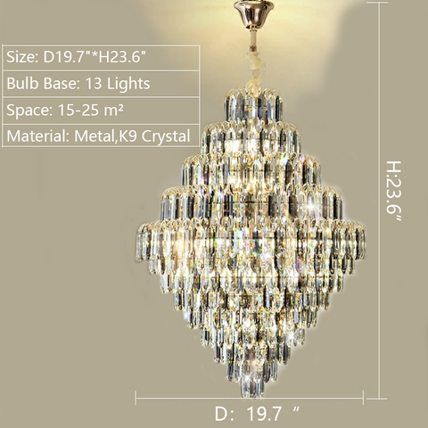 23.6inch height honeybomb Foyer Decorative Crystal Lighting Fixture Living Room Crystal Chandelier For entrance big house villa  Staircase