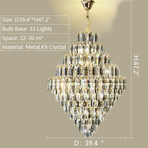 47.2 inch oversized honeybomb shaped crystal chandelier for foyer staircase living room