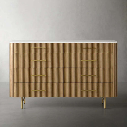Finnley Wood Eight-Drawer Dresser with Marble or Bluestone Top Rural Chest Of 8 Drawers Cabinet