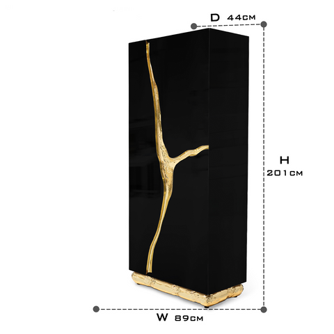 Walnut Brass Hidden Storage Display Cabinet Brass Accents