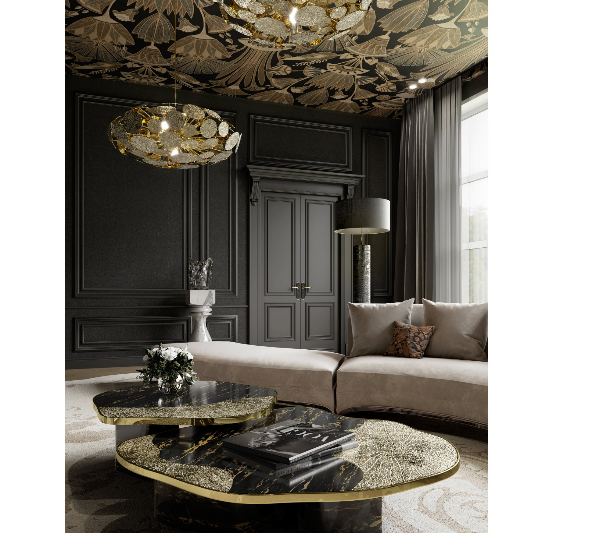 Stone Marble Black Sculptural Form Coffee Table