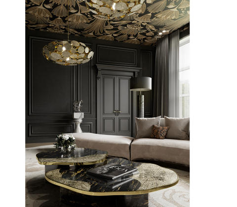 Stone Marble Black Sculptural Form Coffee Table