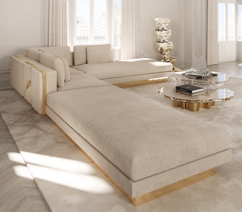 Brass Stone Gold Sculptural Form Sofa