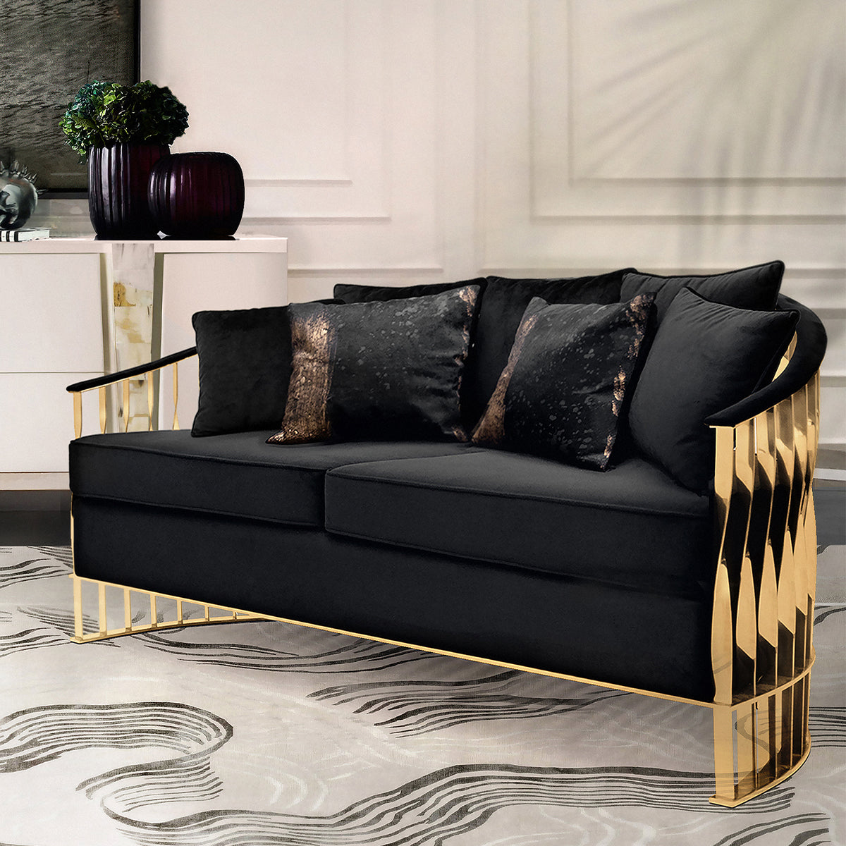 Brass Leather Gold Sculptural Form Armchair