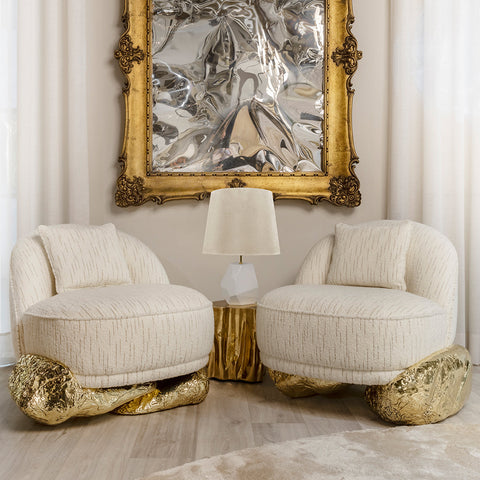 Brass Wood Sculptural Form Sideboard Living Room