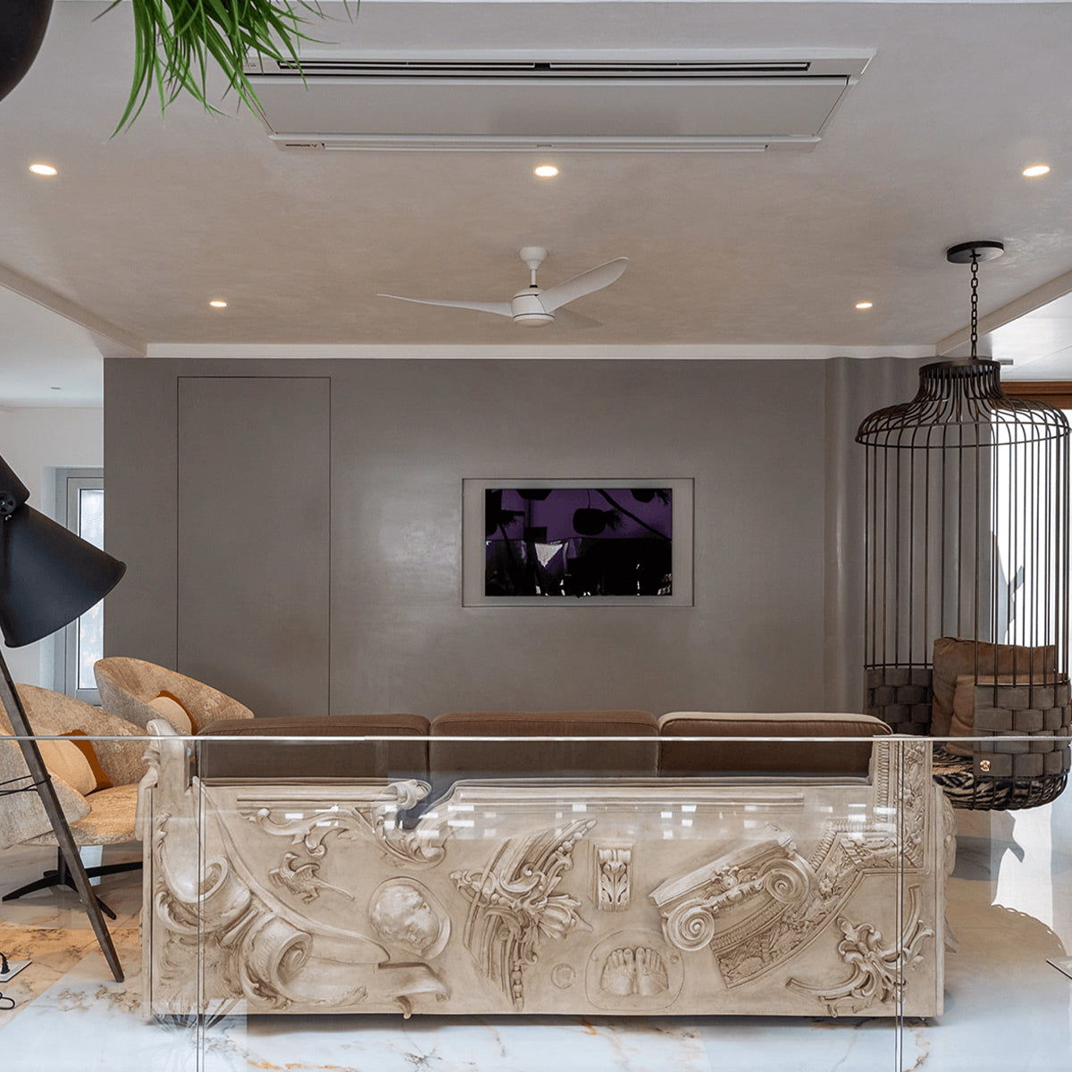 Stone Wood Sculptural Form Sofa