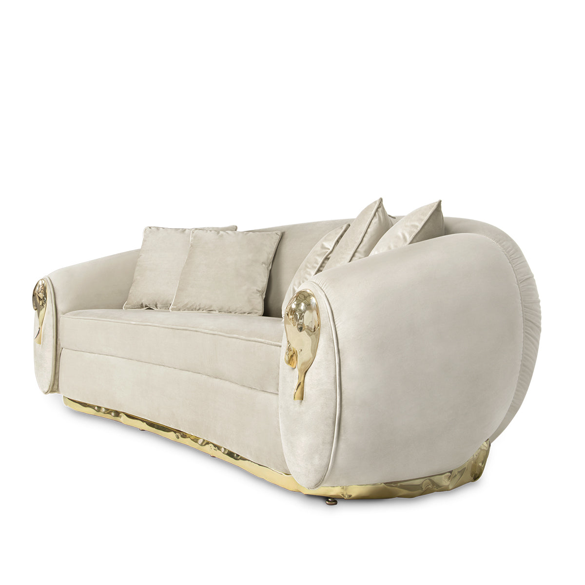 Brass Wood Sculptural Form Sofa Living Room