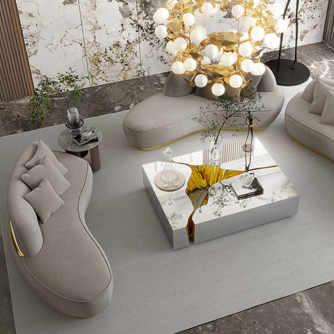 Brass Wood Sculptural Form Sofa