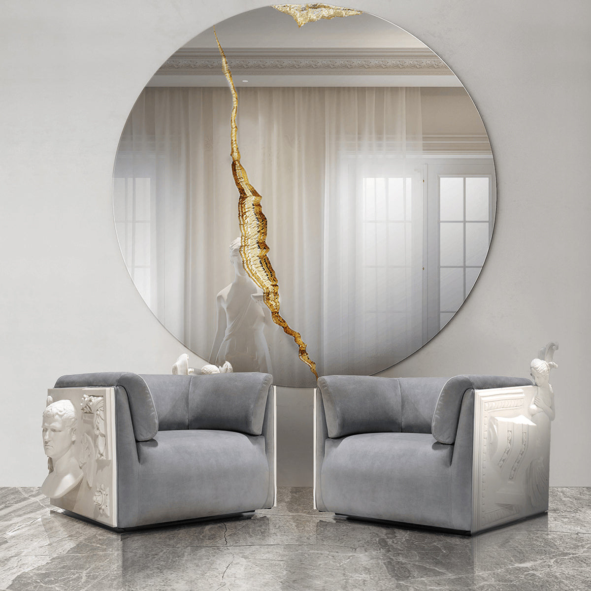 Stone Wood Sculptural Form Armchair