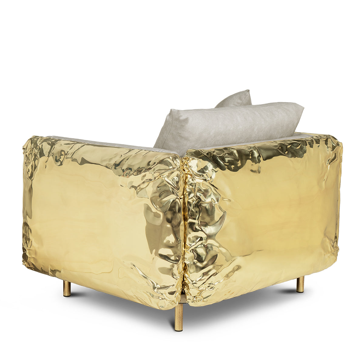 Brass Leather Sculptural Form Armchair
