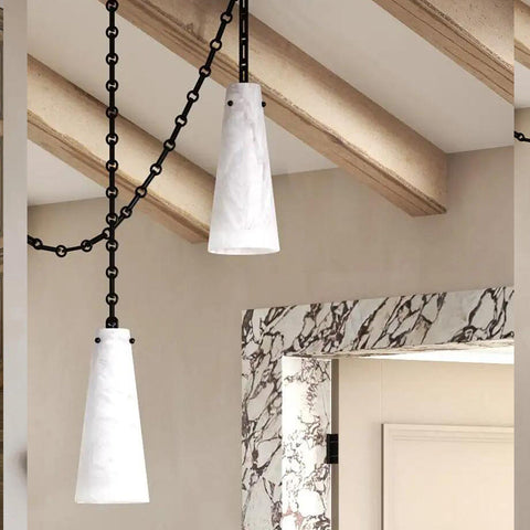 Contemporary Lucca Chandelier 202A-3 in Alabaster, 3-Light Vintage Alabaster Pendant Cluster