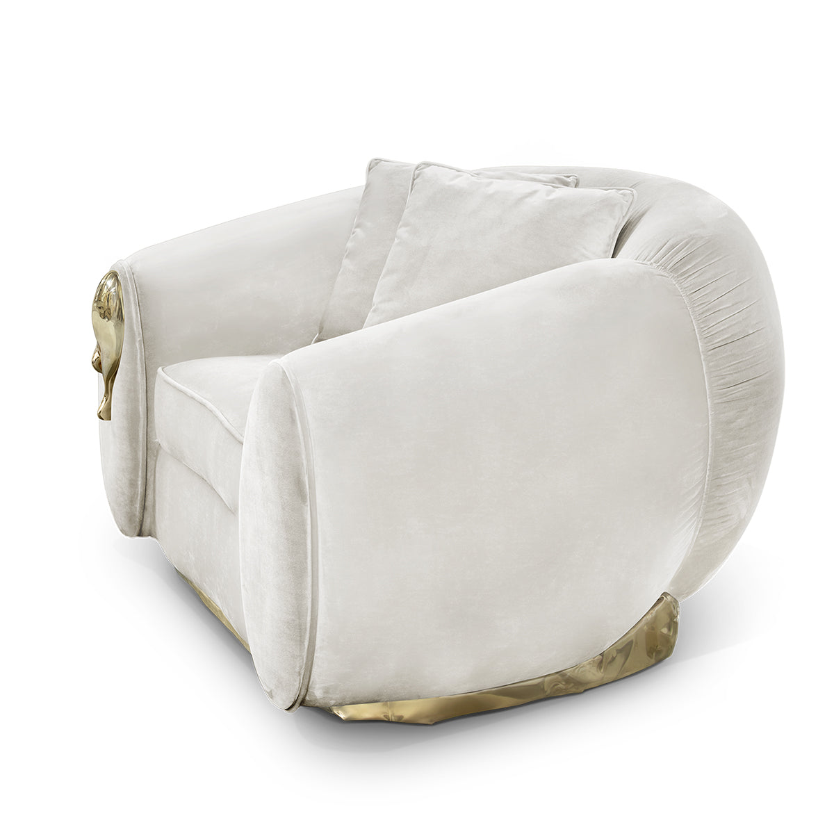 Brass Leather Sculptural Form Armchair