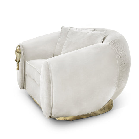 Brass Leather Sculptural Form Armchair