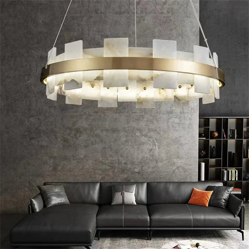 Housegent Anita Modern Round Alabaster Chandelier For Living Room