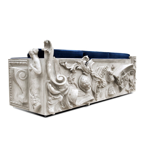 Stone Wood Sculptural Form Sofa