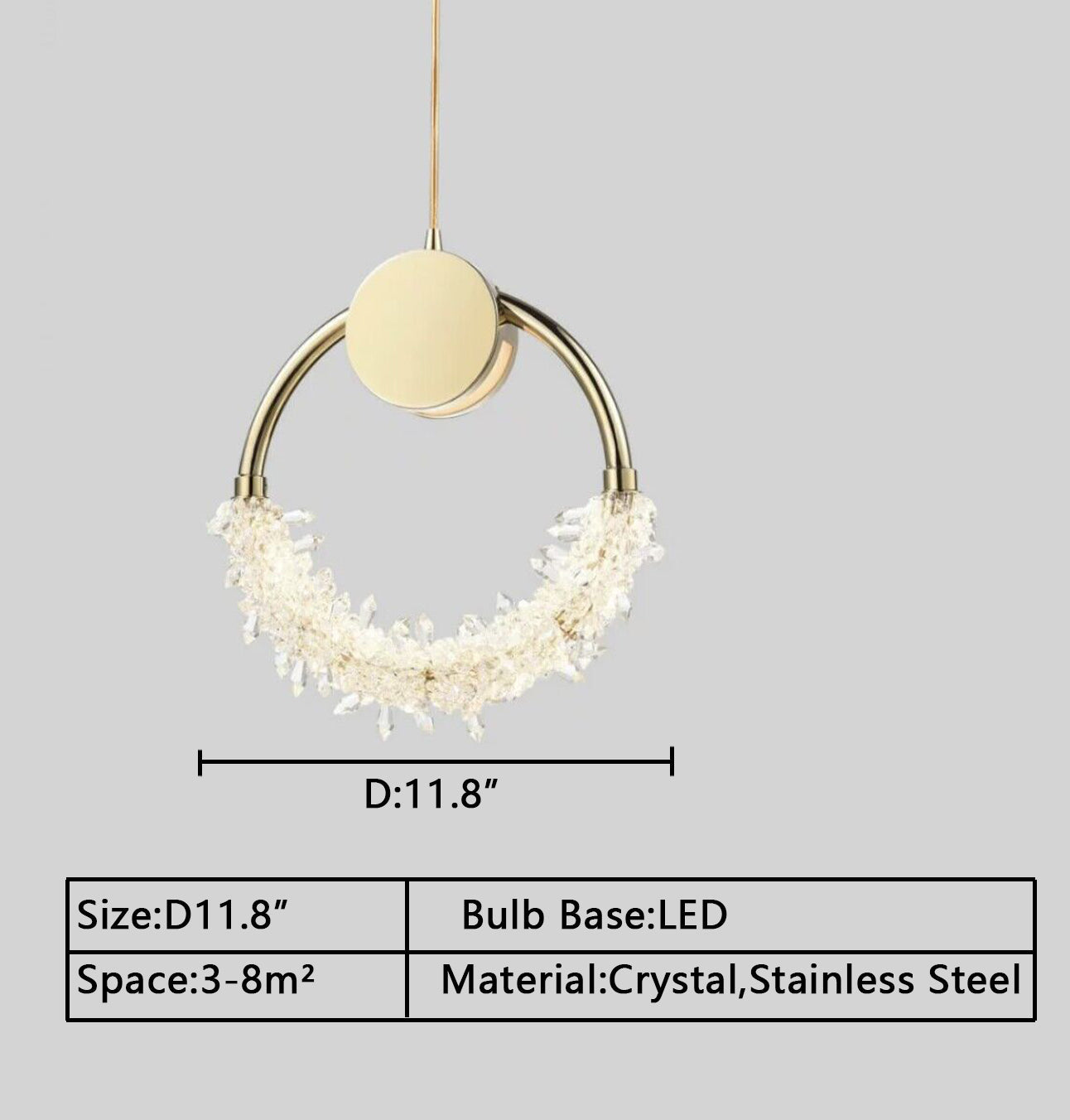 Modern Art Creative Ring Crystal Pendant Light Gold/Chrome Entryway/Bedside Light Fixture