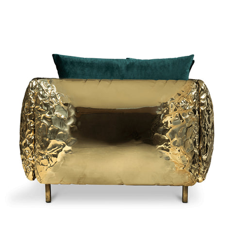 Brass Leather Sculptural Form Armchair