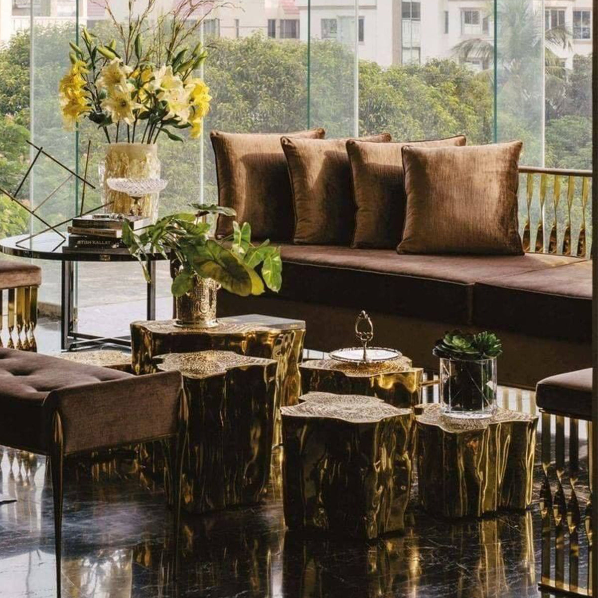 Gold Sculptural Form Sofa for Living Room