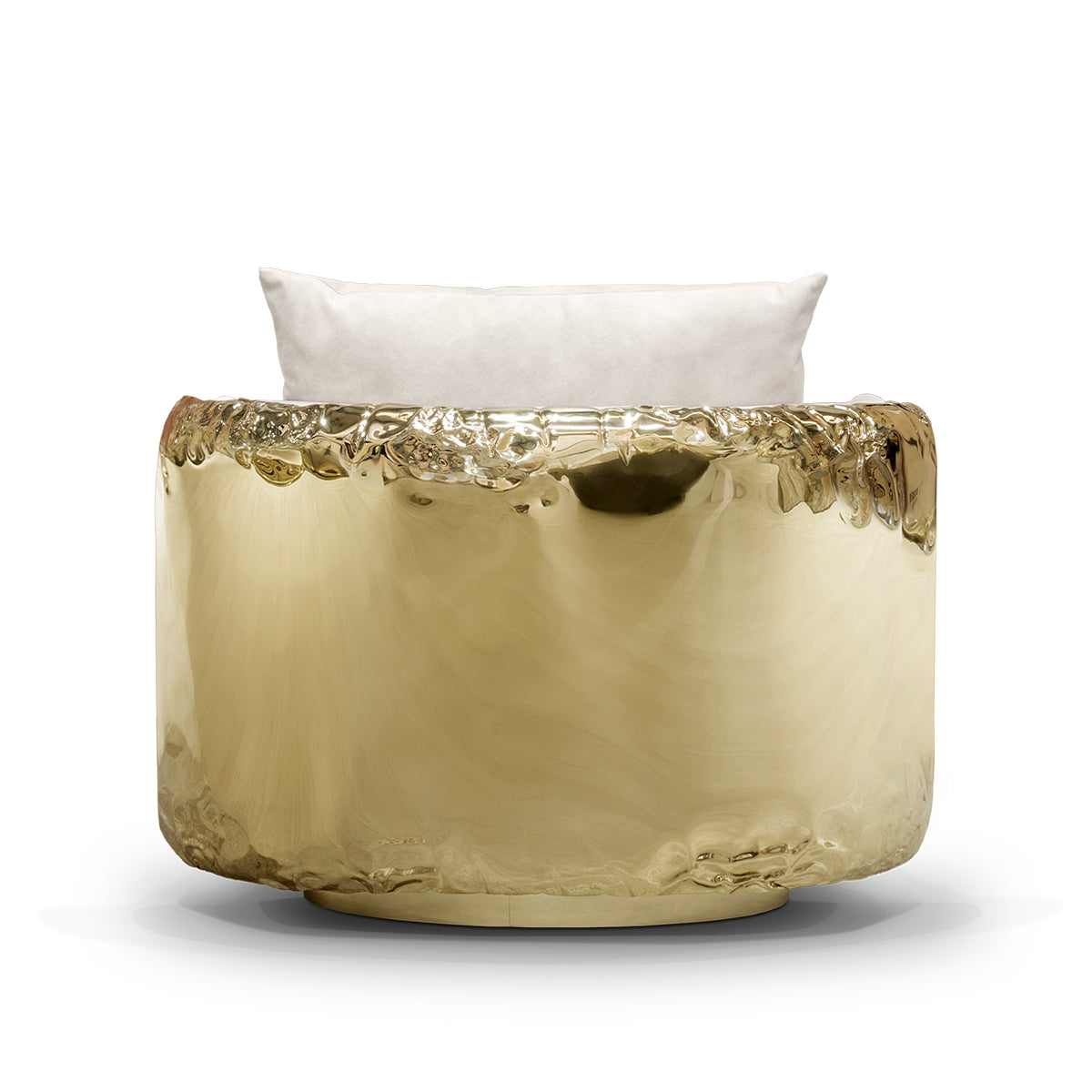 Brass Wood Sculptural Form Armchair