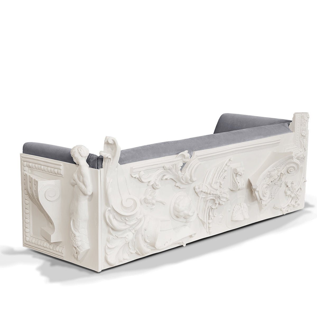 Stone Wood Sculptural Form Sofa