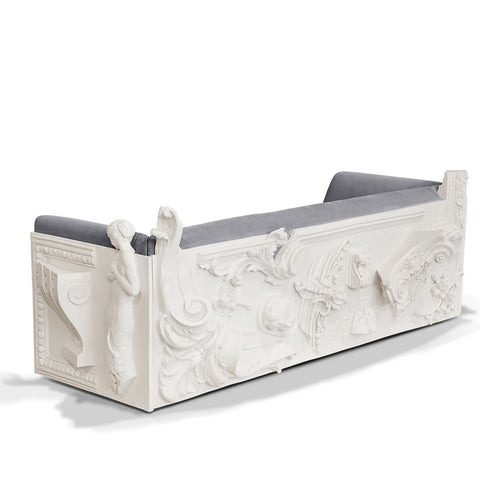 Stone Wood Sculptural Form Sofa