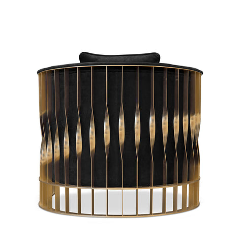 Brass Leather Gold Sculptural Form Armchair