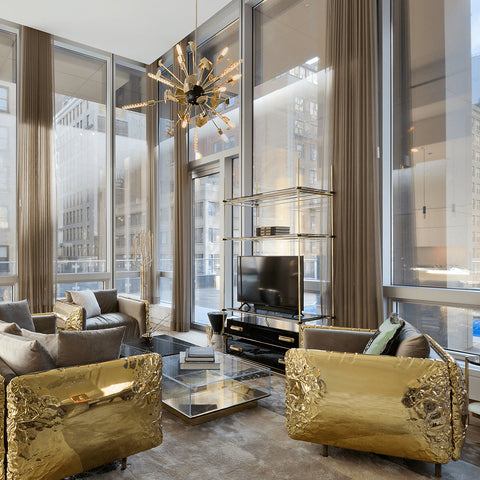 Brass Leather Sculptural Form Armchair