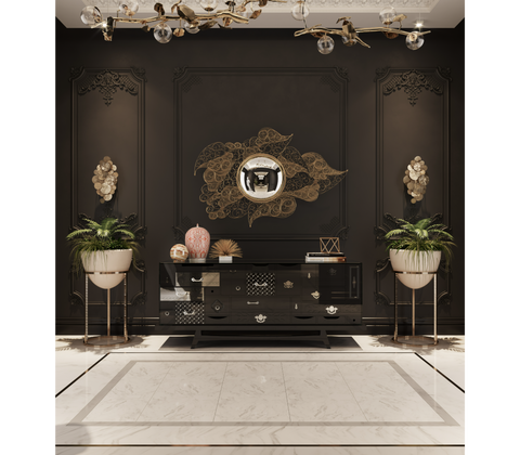 Black Hidden Storage Sculptural Form Sideboard