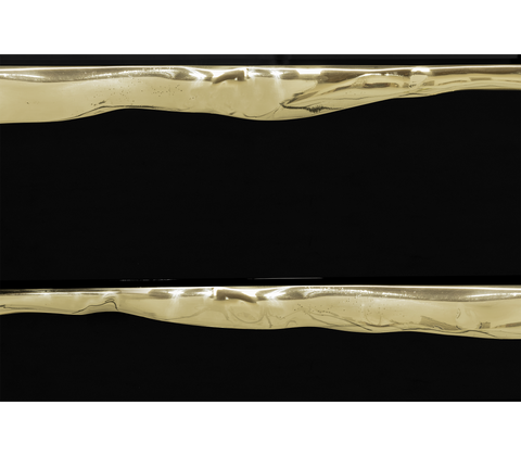 Brass Stone Black Sculptural Form Cabinet