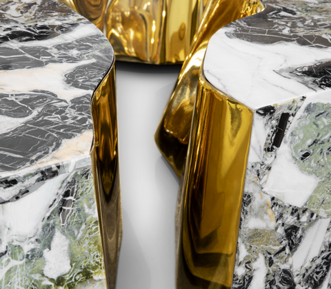 Brass Glass Sculptural Form Coffee Table Living Room